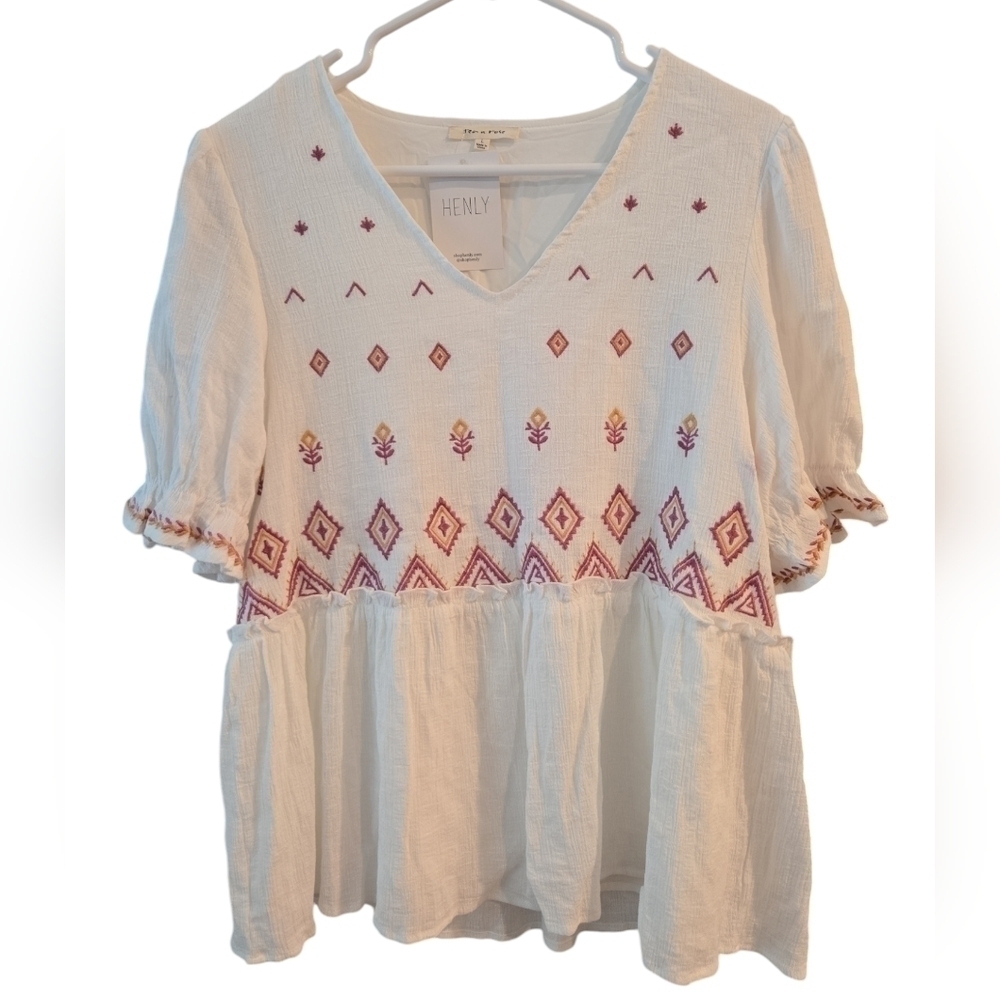 TEA N ROSE EMBROIDERED BOHO BLOUSE WITH LINING. SIZE LARGE.